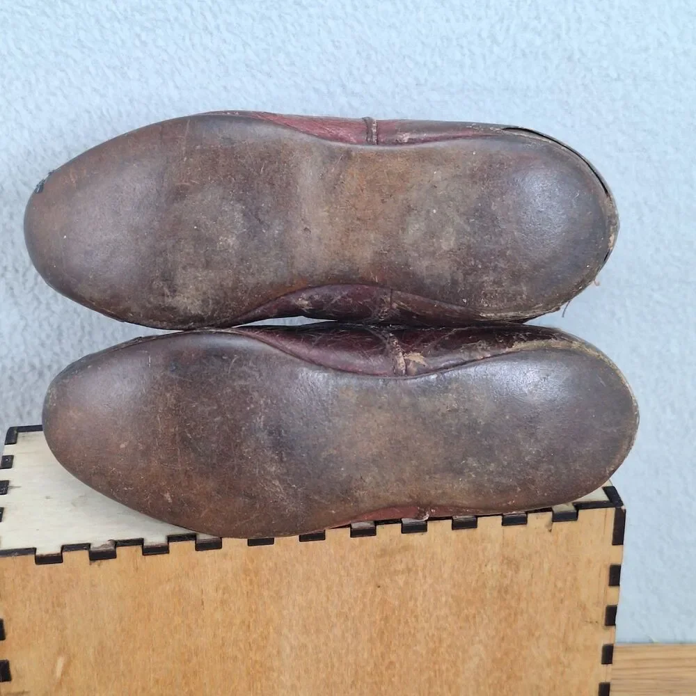 Antique Victorian Baby Boots High-Top Button Brown Leather Textile Pair Vintage